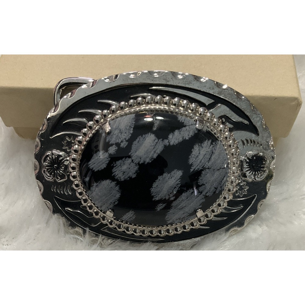 Obsidian Snowflake Real Or Faux In Western Belt Buckle Silver Tone From Oregon